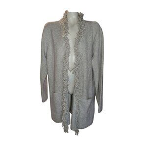 J.Jill NEW Open Front Fringe Trim Cardigan Sweater L Beige grandmacore momcore